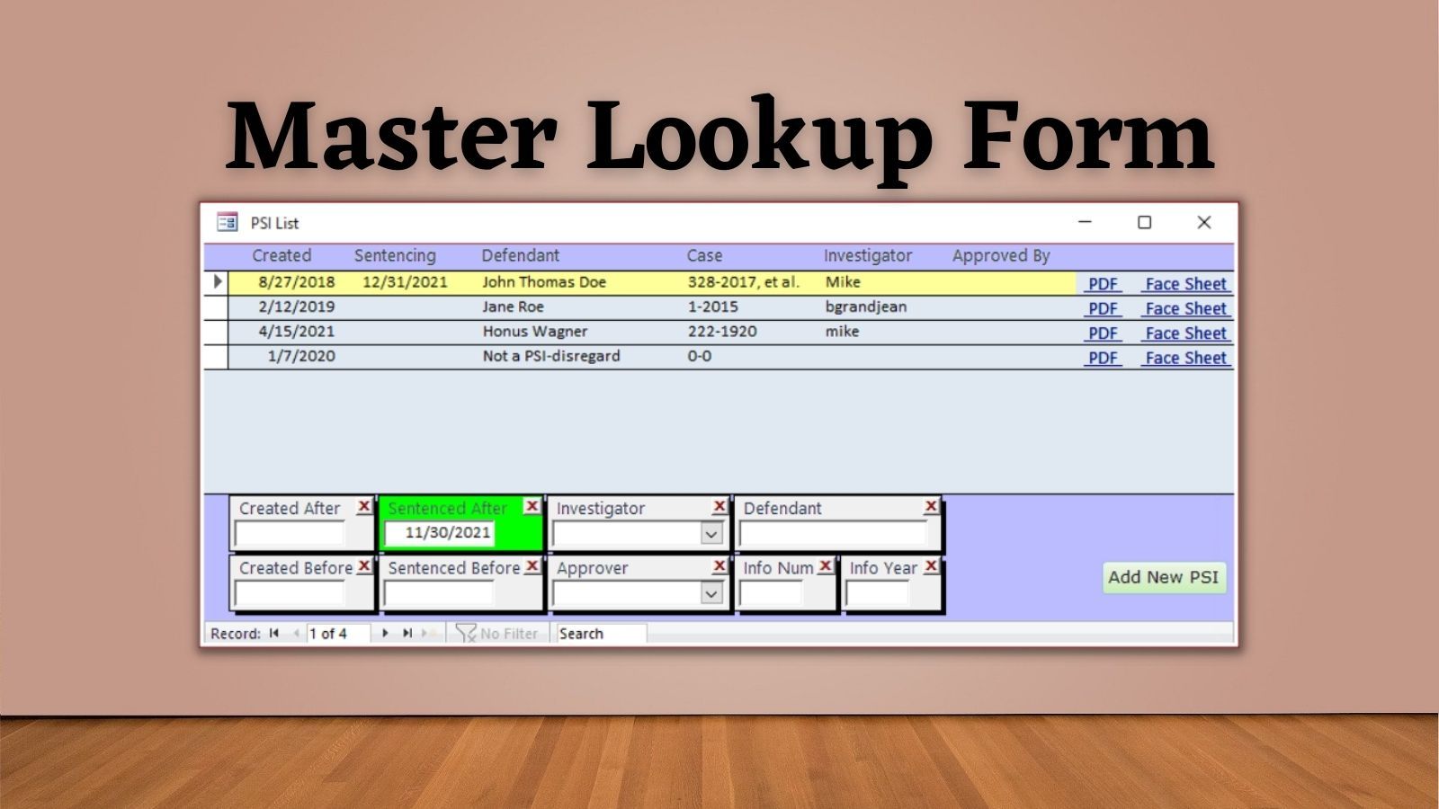 Master Lookup Form
